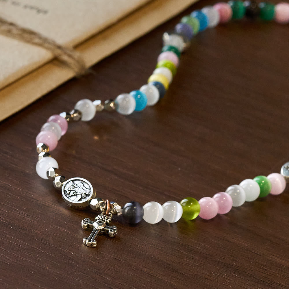 Multi-Color Cat’s Eye Bead Bracelet(Necklace for Kids) with I Love