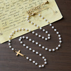 White Beads with Cross Necklace