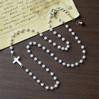 White Beads with Cross Necklace