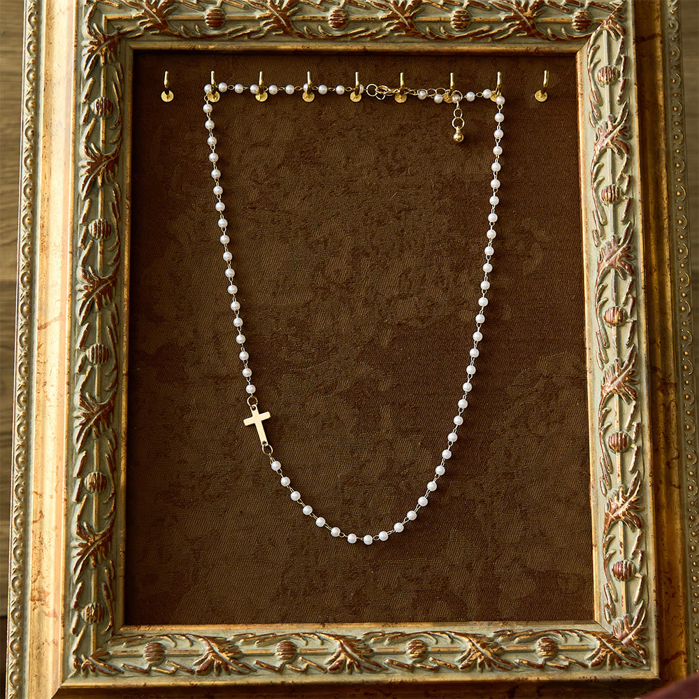 White Beads with Cross Necklace