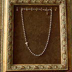 White Beads with Cross Necklace