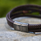 Tri-Color Stainless Steel Cross & Braided Leather Fashion Bracelet