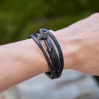 Tri-Color Stainless Steel Cross & Braided Leather Fashion Bracelet