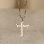 Minimalist Tricolor Wrench Cross Necklace with Faith & Strength Bible