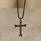 Minimalist Tricolor Wrench Cross Necklace with Faith & Strength Bible