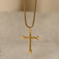 Minimalist Tricolor Wrench Cross Necklace with Faith & Strength Bible