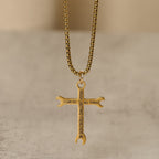 Minimalist Tricolor Wrench Cross Necklace with Faith & Strength Bible