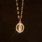 Oval Our Lady Necklace with Encircled Cubic Zirconia