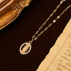 Oval Our Lady Necklace with Encircled Cubic Zirconia
