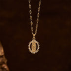 Oval Our Lady Necklace with Encircled Cubic Zirconia