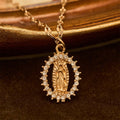 Oval Our Lady Necklace with Encircled Cubic Zirconia