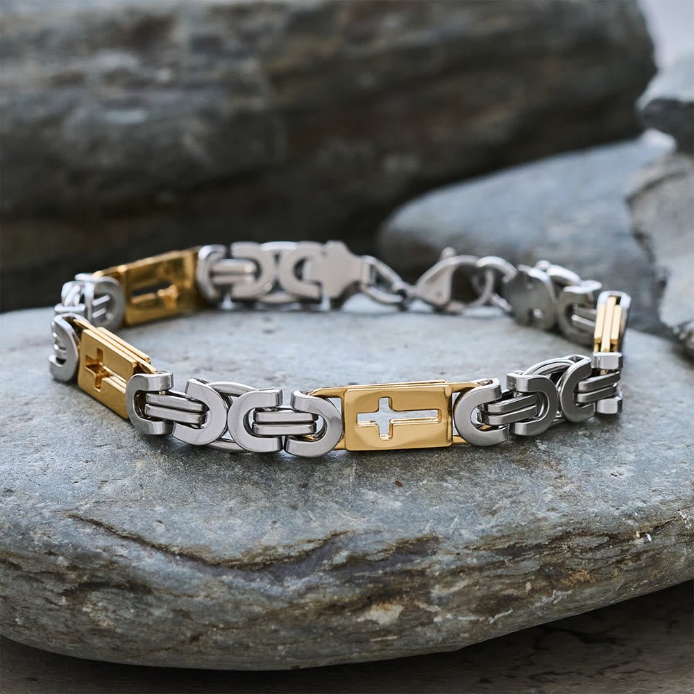 Tri-Color Cross-Embedded Chain Necklace & Bracelet