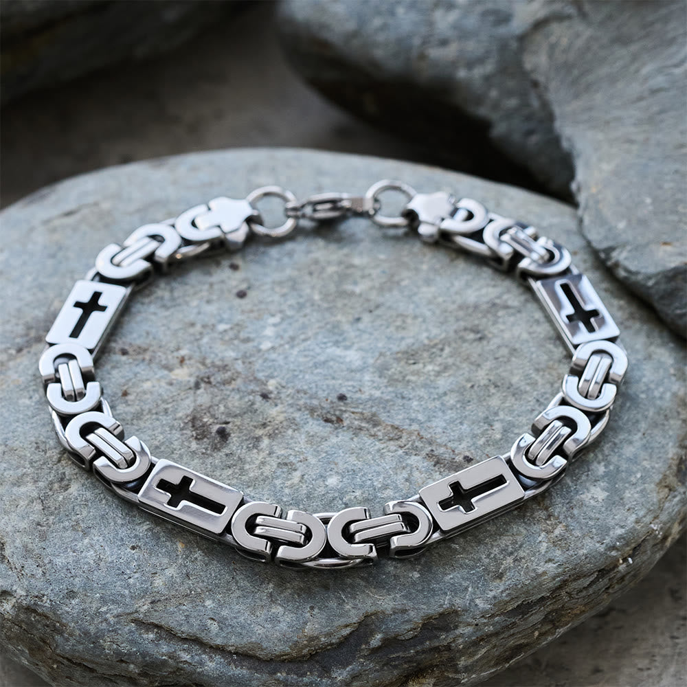 Tri-Color Cross-Embedded Chain Necklace & Bracelet