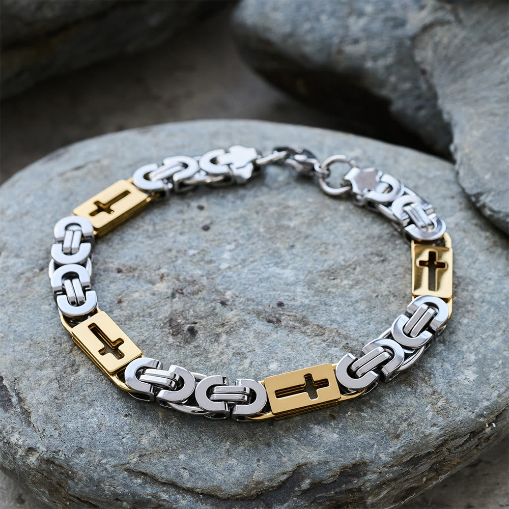 Tri-Color Cross-Embedded Chain Necklace & Bracelet