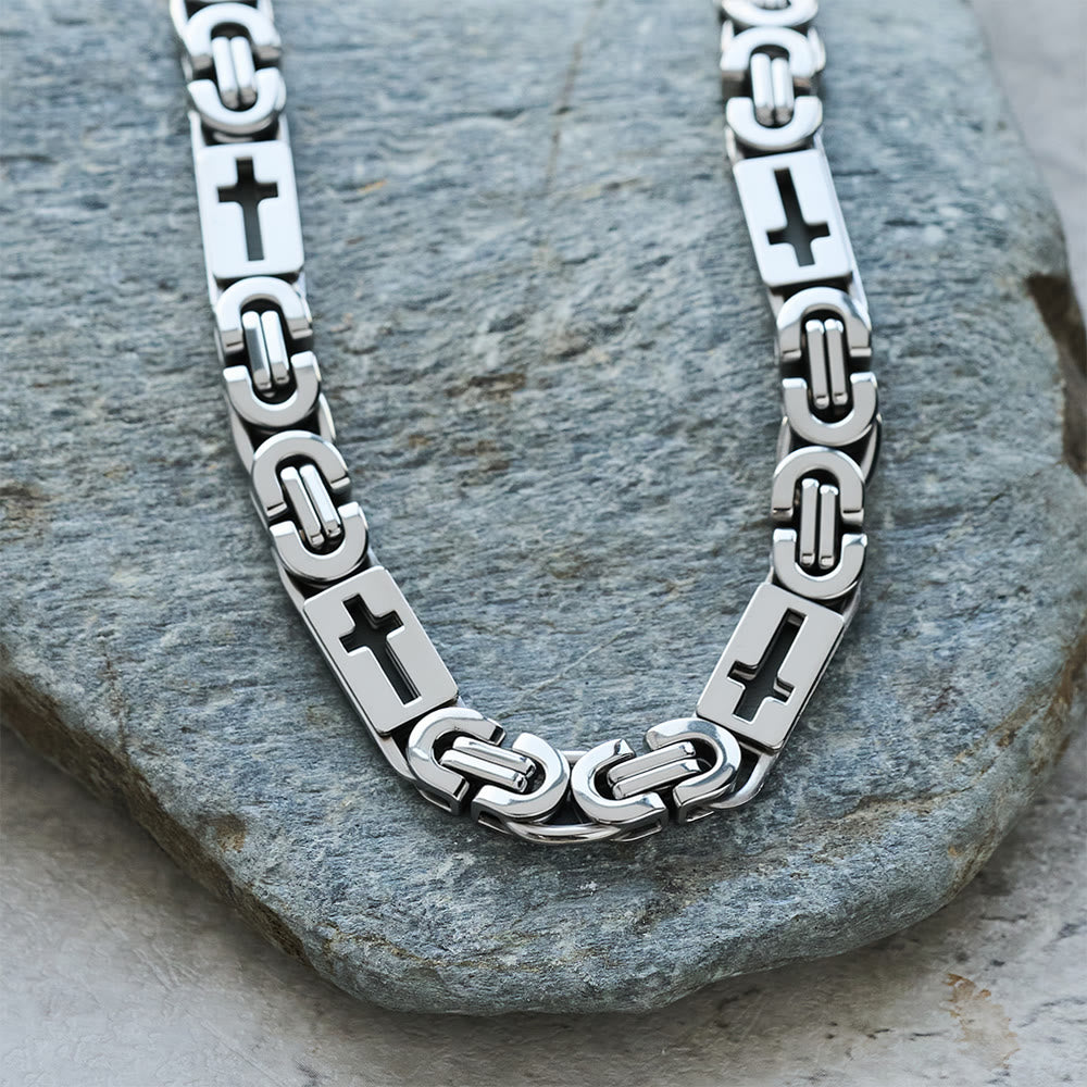 Tri-Color Cross-Embedded Chain Necklace & Bracelet