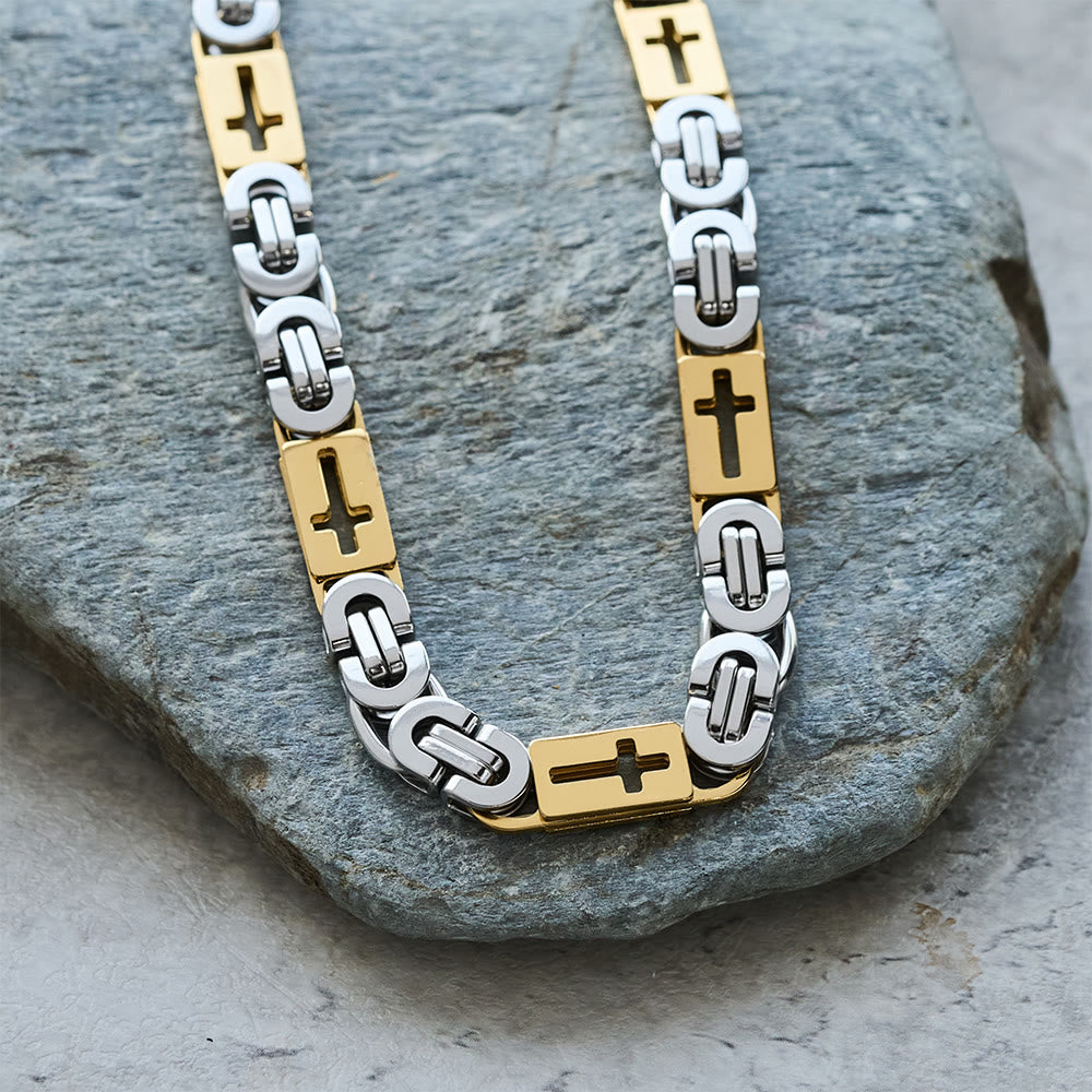 Tri-Color Cross-Embedded Chain Necklace & Bracelet