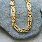Tri-Color Cross-Embedded Chain Necklace & Bracelet