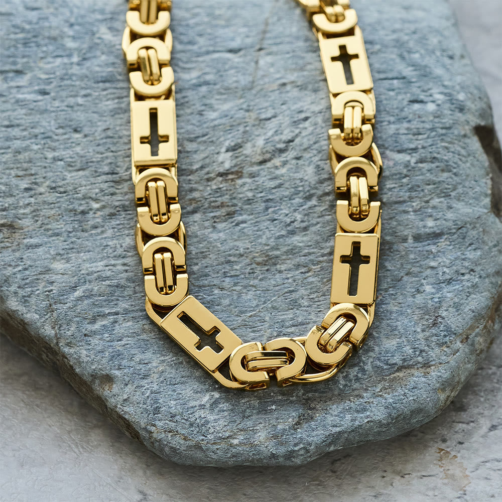 Tri-Color Cross-Embedded Chain Necklace & Bracelet