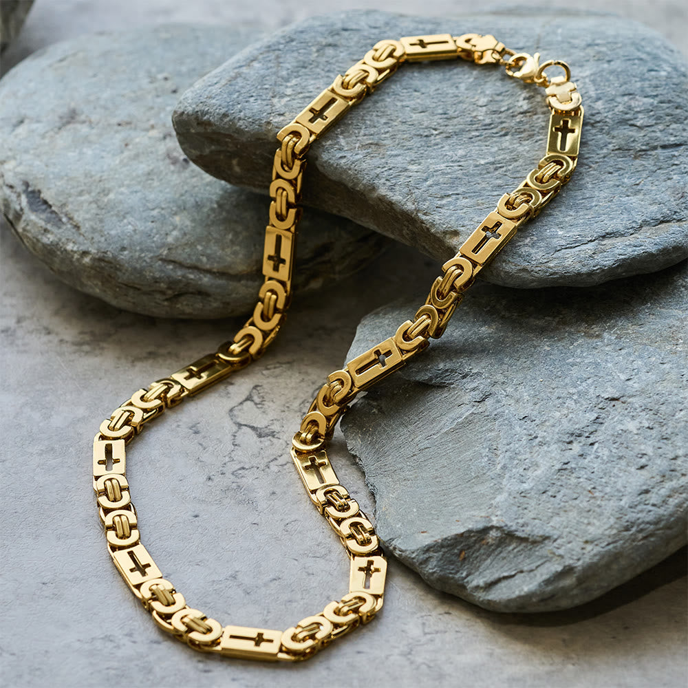 Tri-Color Cross-Embedded Chain Necklace & Bracelet