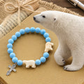 Blue Bead Polar Bear Handmade Cross Bracelet