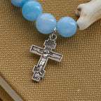 Blue Bead Polar Bear Handmade Cross Bracelet