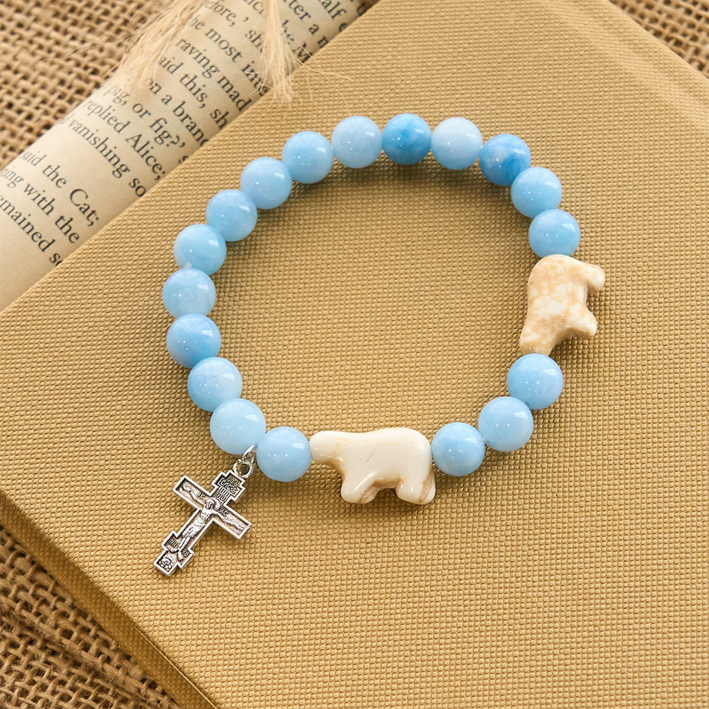 Blue Bead Polar Bear Handmade Cross Bracelet