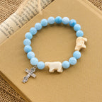 Blue Bead Polar Bear Handmade Cross Bracelet