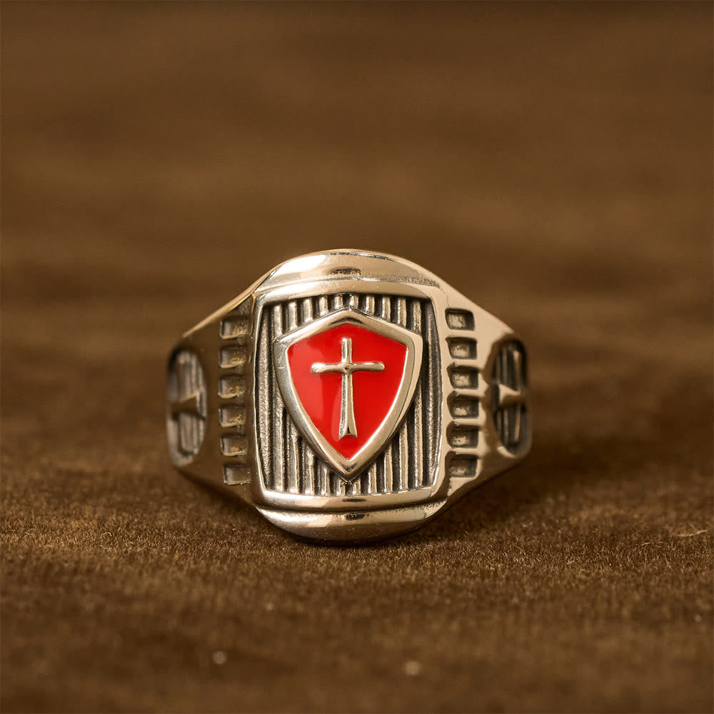 Templar Shield Cross Ring-A Sacred Emblem of Valor and Faith