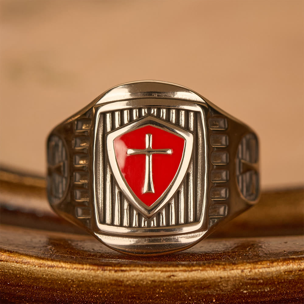 Templar Shield Cross Ring-A Sacred Emblem of Valor and Faith