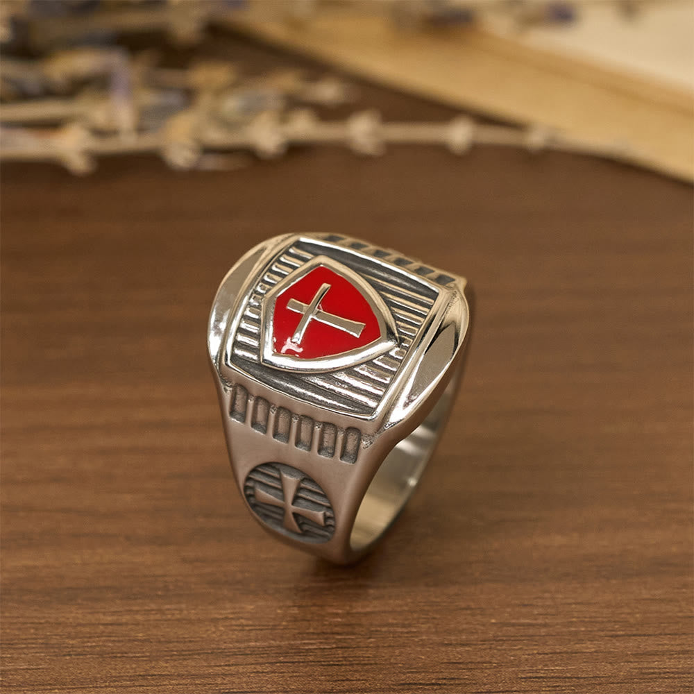 Templar Shield Cross Ring-A Sacred Emblem of Valor and Faith