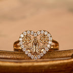 Heart-Shaped Our Lady Motif Ring with Rose Accents