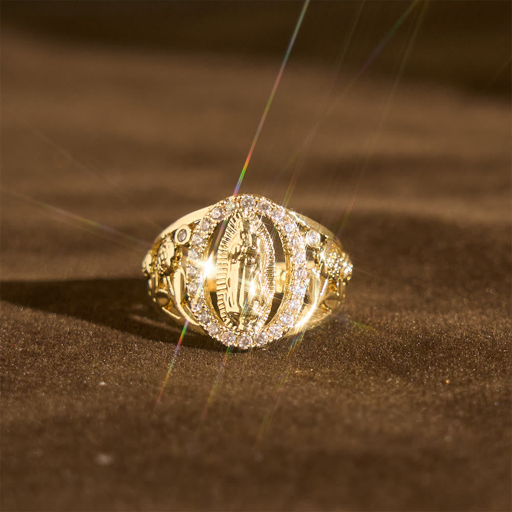 Our Lady Ring with Encircled Zircons & Floral Accents