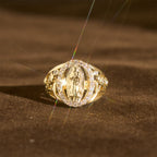 Our Lady Ring with Encircled Zircons & Floral Accents