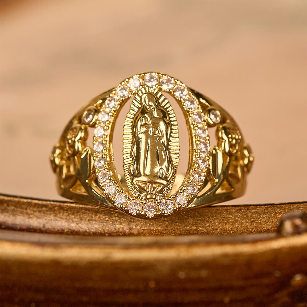 Our Lady Ring with Encircled Zircons & Floral Accents