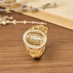 Our Lady Ring with Encircled Zircons & Floral Accents