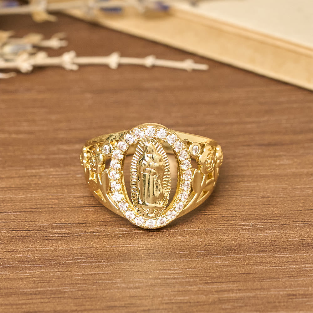 Our Lady Ring with Encircled Zircons & Floral Accents