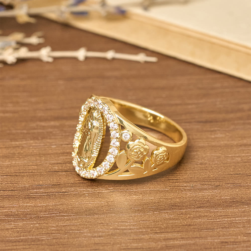 Our Lady Ring with Encircled Zircons & Floral Accents