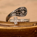 Classic Adjustable Artisan Faith Cross Ring with Baroque Patterns