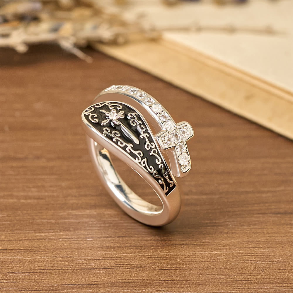 Classic Adjustable Artisan Faith Cross Ring with Baroque Patterns