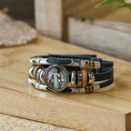 St. Benedict Collection Black Leather Cuff Bracelet with Multiple
