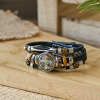 St. Benedict Collection Black Leather Cuff Bracelet with Multiple