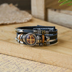 St. Benedict Collection Black Leather Cuff Bracelet with Multiple