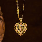 Openwork Our Lady Heart Necklace with Rose Accent