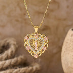 Openwork Our Lady Heart Necklace with Rose Accent