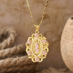 Rose Accent Our Lady Oval Necklace