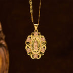Rose Accent Our Lady Oval Necklace