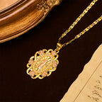 Rose Accent Our Lady Oval Necklace