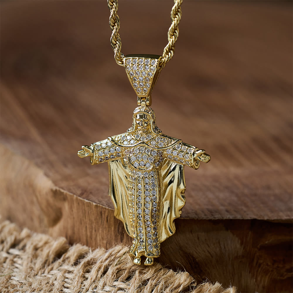 Iced Out Jesus Cross Pendant Necklace with Gift Box