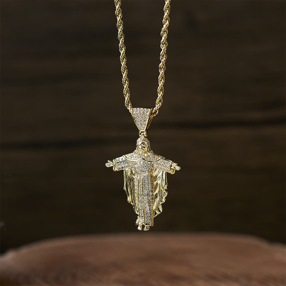 Iced Out Jesus Cross Pendant Necklace with Gift Box
