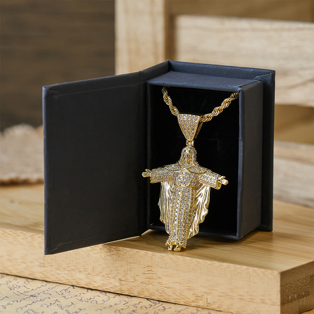 Iced Out Jesus Cross Pendant Necklace with Gift Box